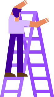 Cartoon man climbing a ladder